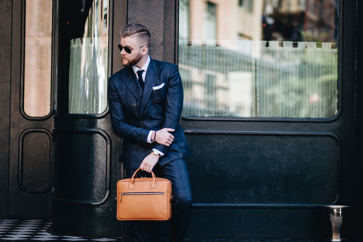 Edwin Slim Leather Briefcase #color_tan