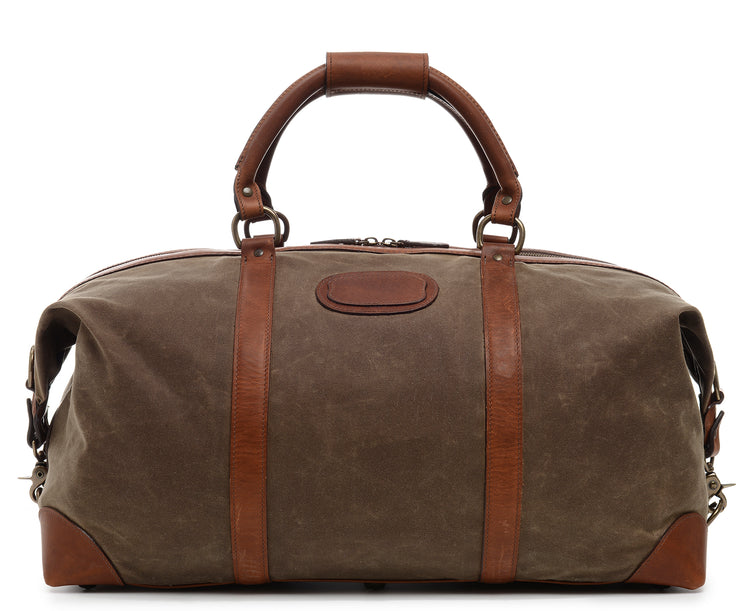 Waxed Canvas Leather Travel Bag Duffle Bag Weekender Bag with Shoe Pouch